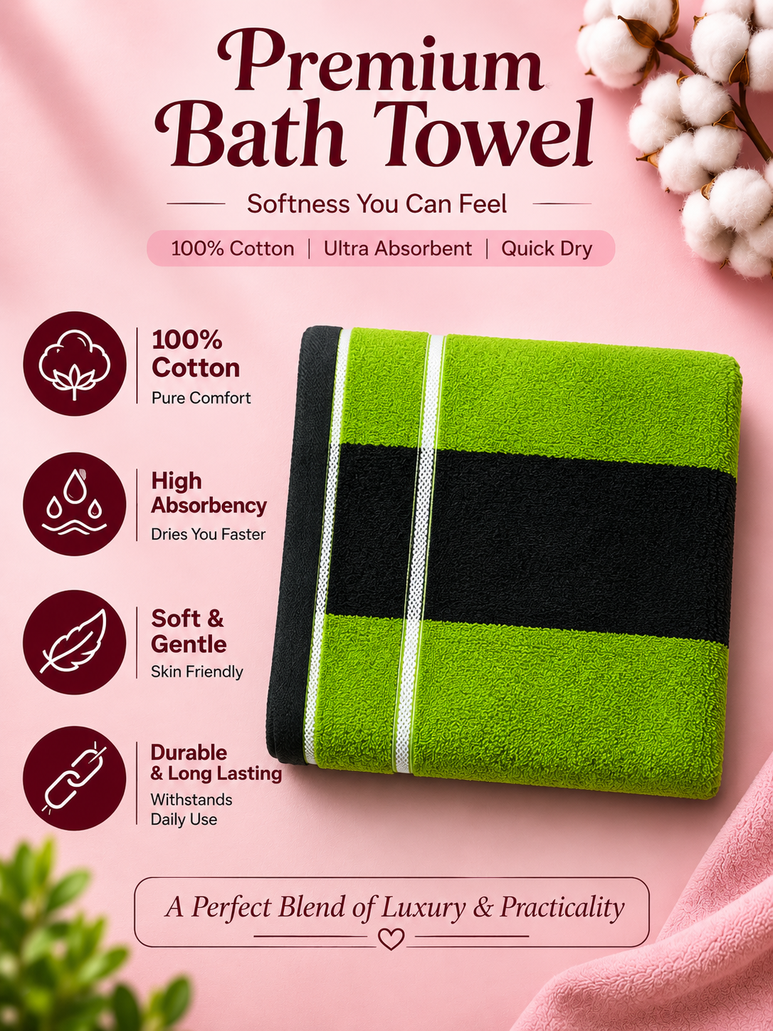 Urban Stripes Green 100% Cotton 30×60" Towel Set