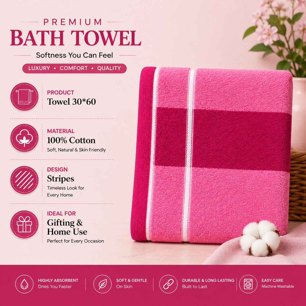 Urban Stripes cherry Pink 30*60inch