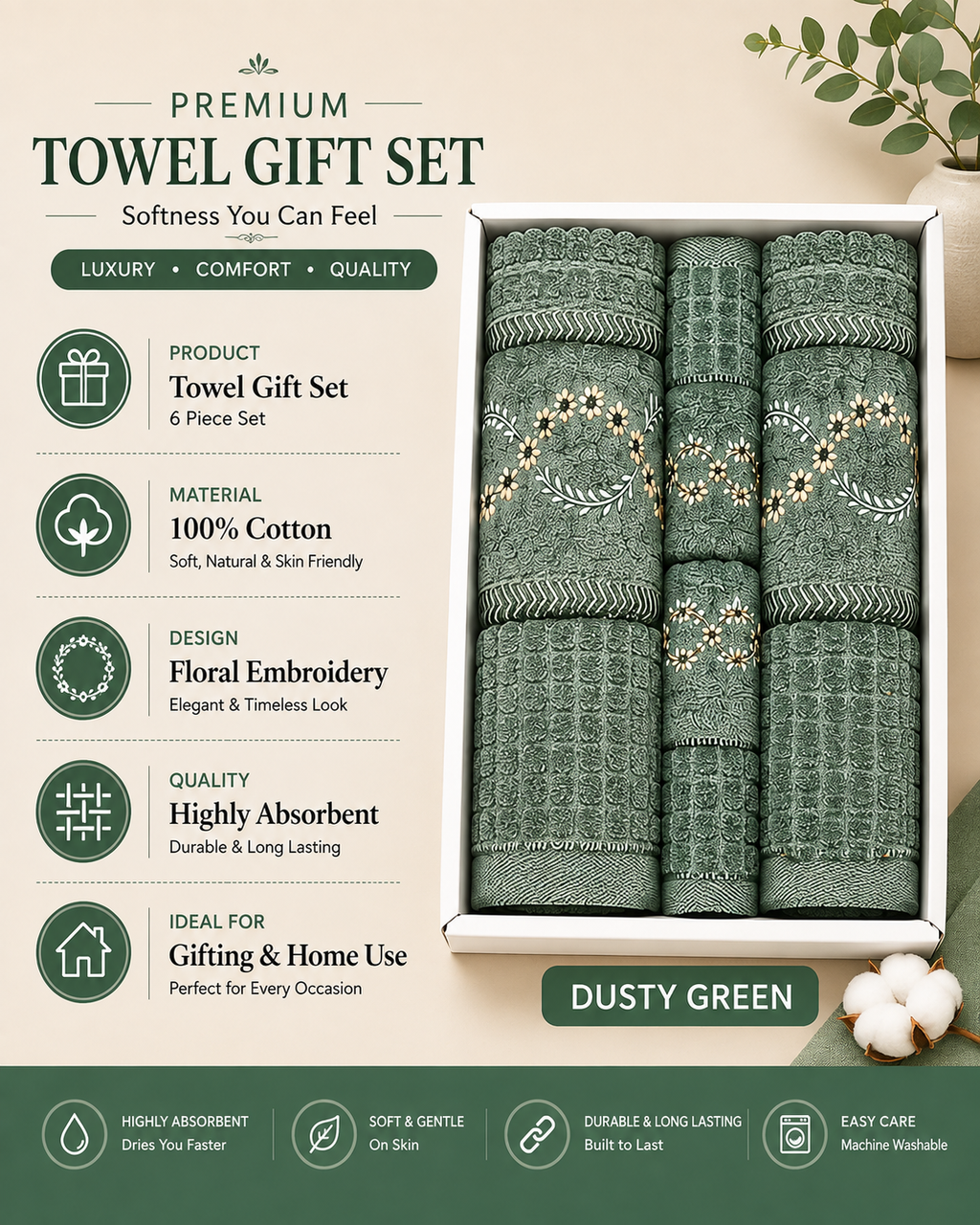 Dusty Green Celebration towel set