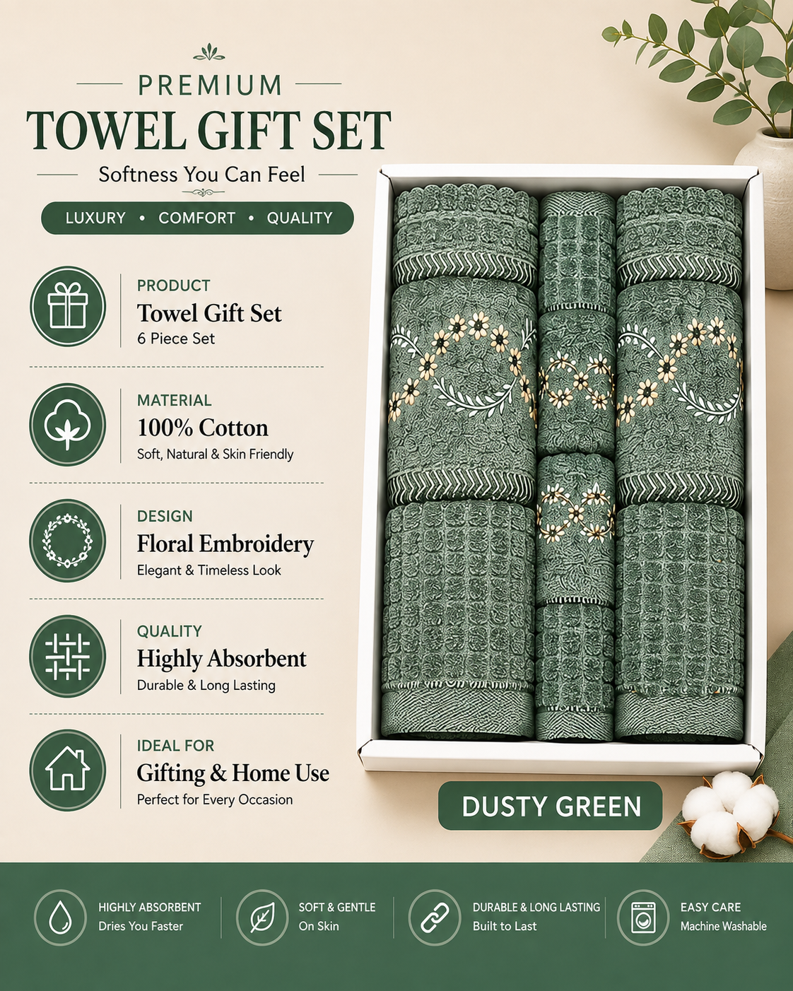 Dusty Green Celebration towel set
