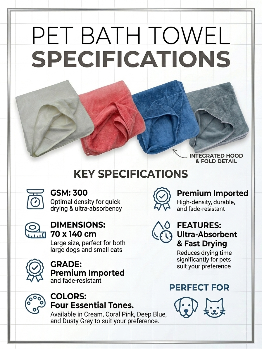 (BLUE) Quick Dry Microfiber Pet Bath Towel