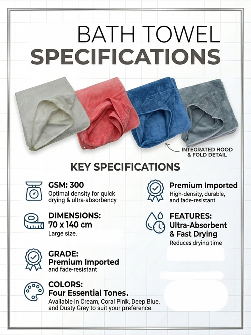 (OFF WHITE) Quick Dry Microfiber Bath Towel