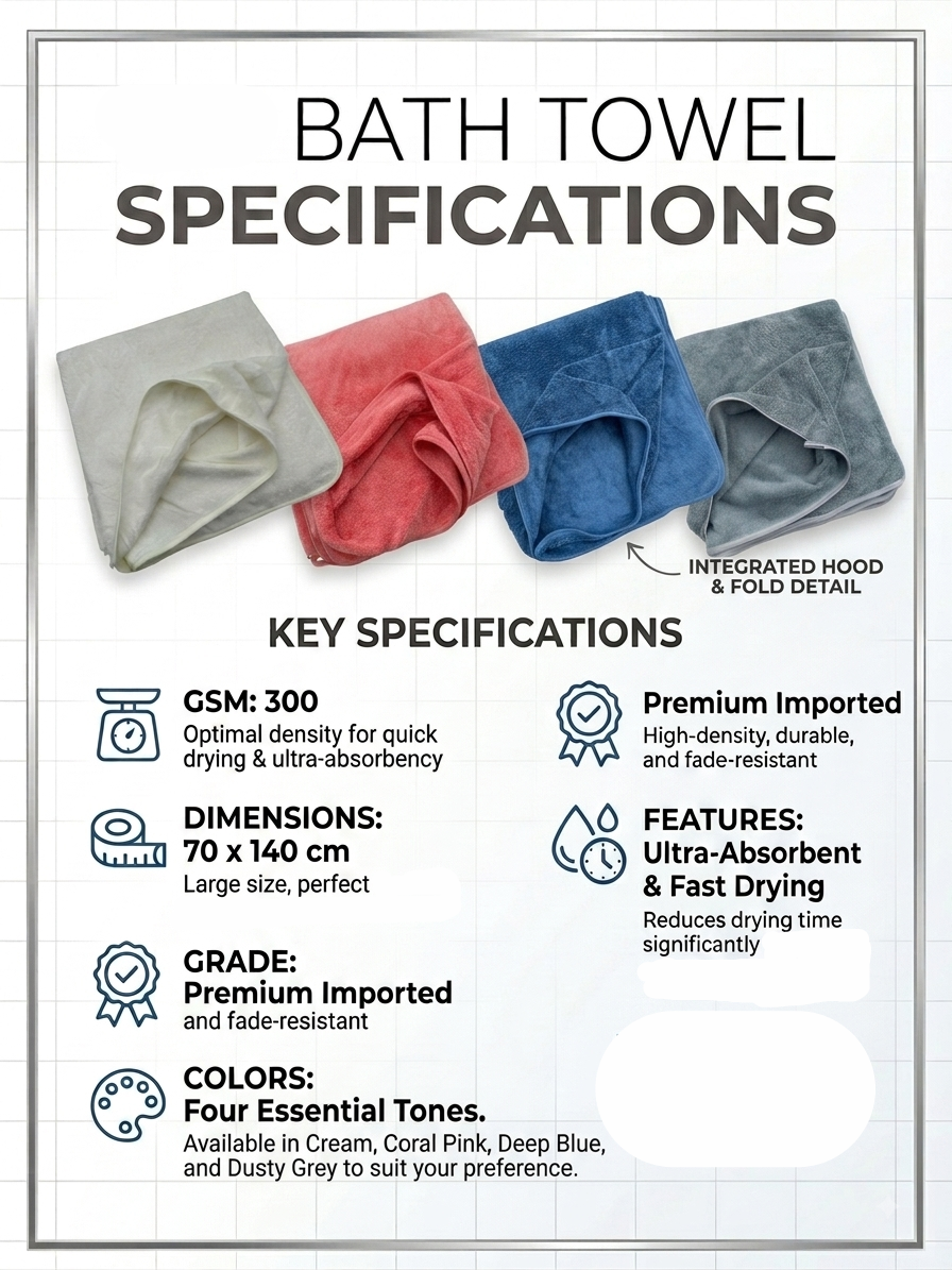 (GREY) Quick Dry Microfiber  Bath Towel