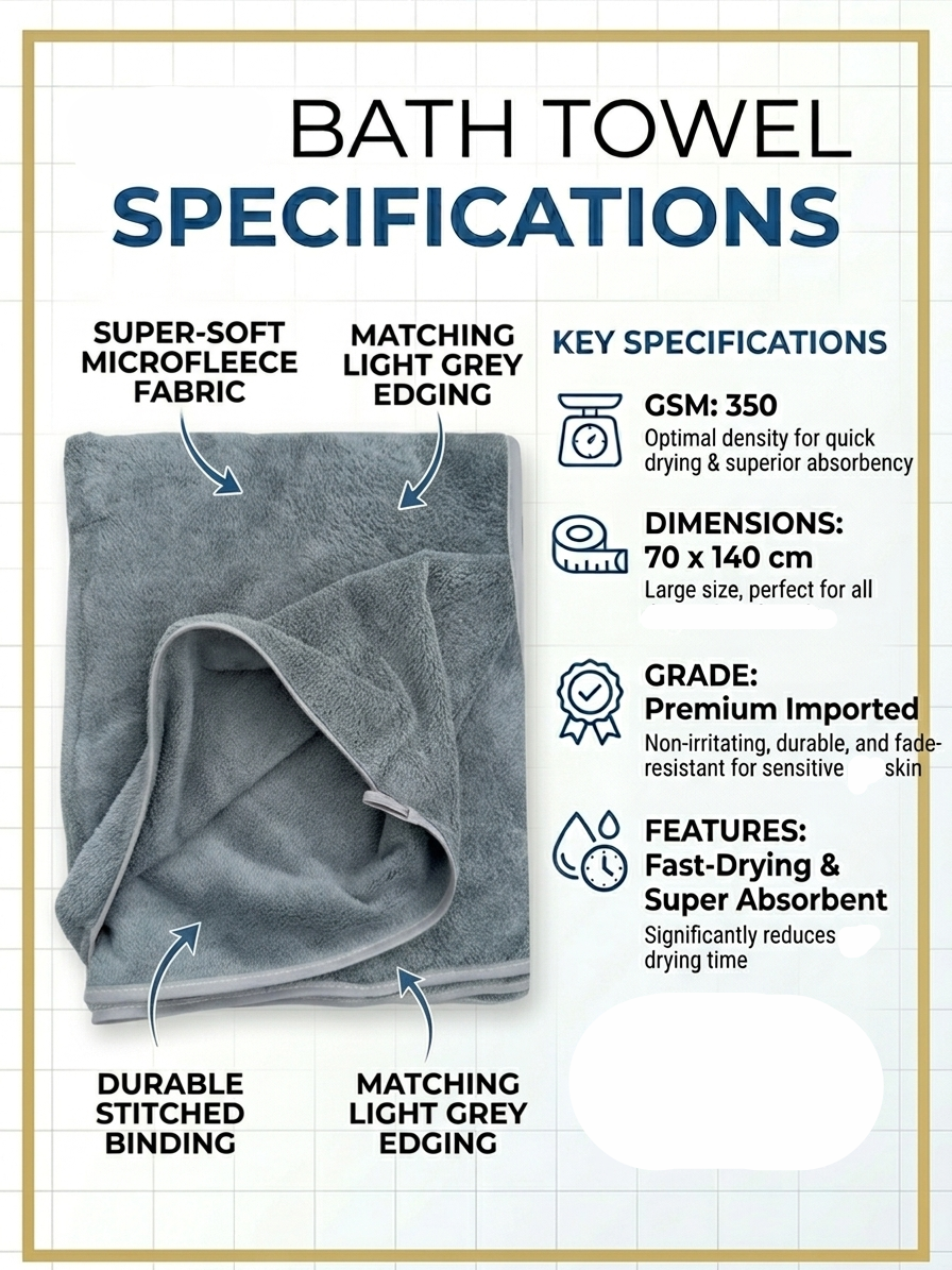 (GREY) Quick Dry Microfiber  Bath Towel