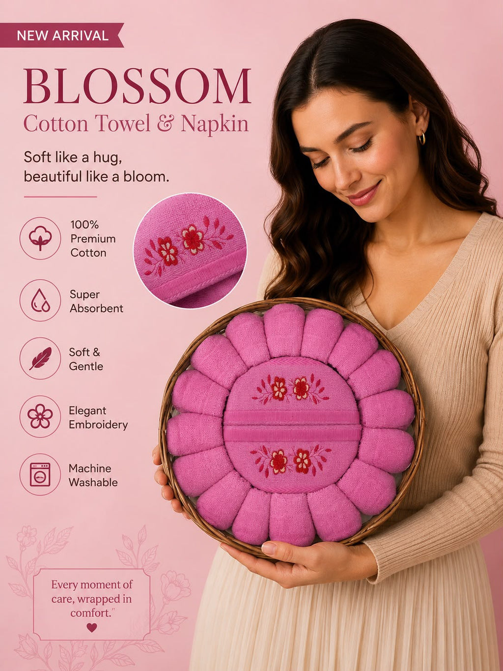 The Pink Royale – 100% Cotton Towel & Napkin Set