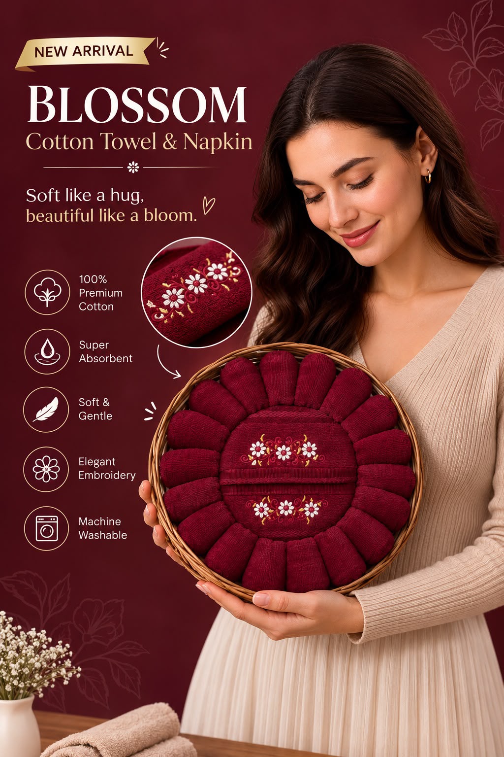 Deep Wine – 100% Cotton Towel & Napkin Set