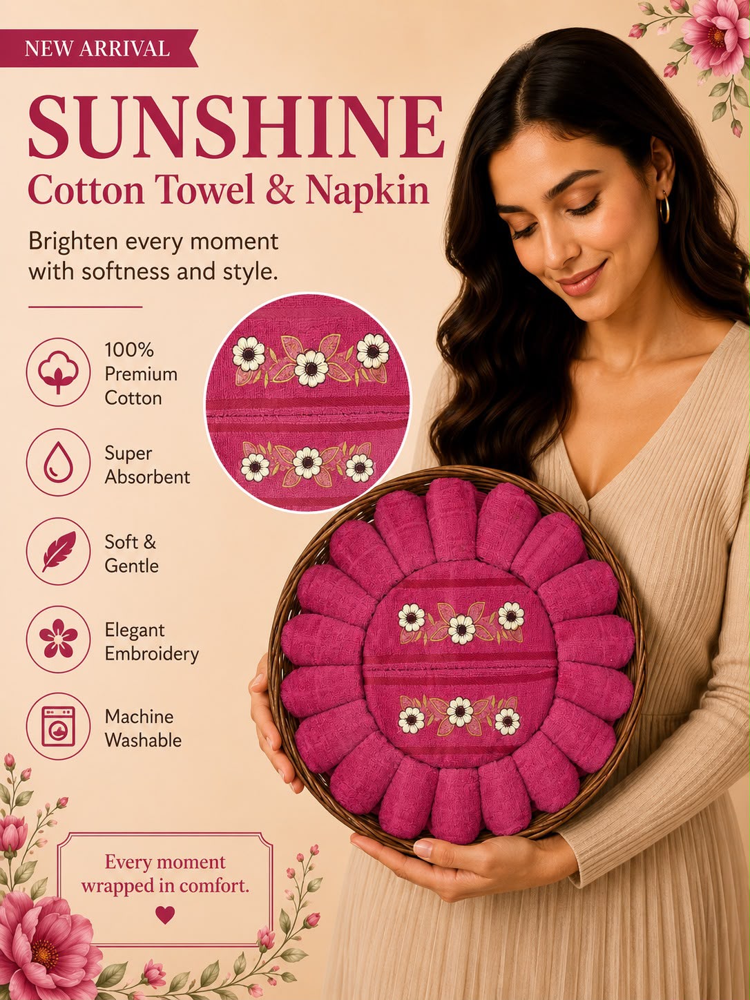 Royal Rose – 100% Cotton Towel & Napkin Set